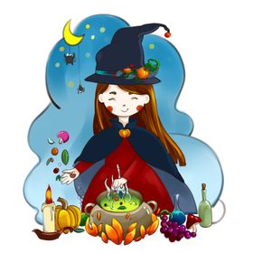 万圣节女巫婆僵尸标签卡通