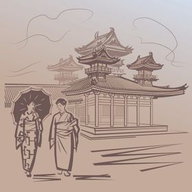 日本景点卡通手绘素材