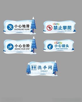 禁止吸烟小心地滑提示牌展示