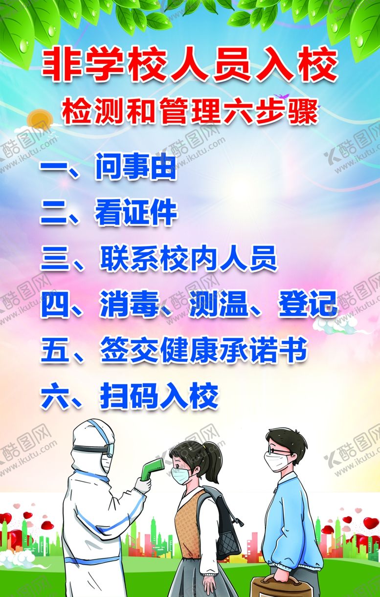 编号：90330407062002393443【酷图网】源文件下载-非学校人员入校检测和管理六步