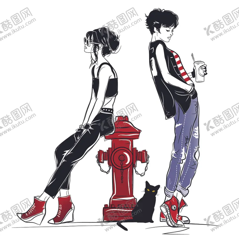 编号：32038510231723463969【酷图网】源文件下载-手绘时尚女人