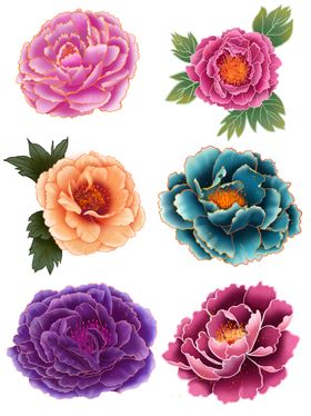 手绘花草牡丹花园元素素材