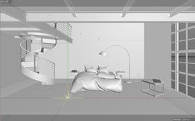 C4D模型卧室床落地灯素模白模