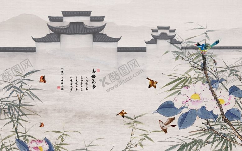 编号：31461810240615181674【酷图网】源文件下载-中式院落山水画模板