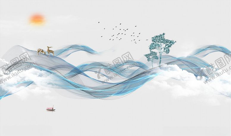编号：70004805151854549172【酷图网】源文件下载-水墨画飘带树背景墙