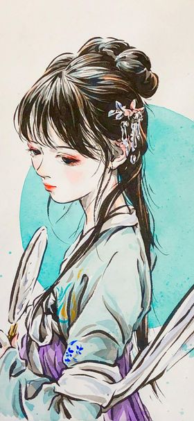 动漫女性人物水彩画