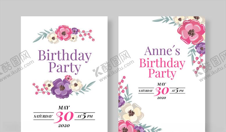 编号：71310609211719096683【酷图网】源文件下载-彩色花卉生日派对传单