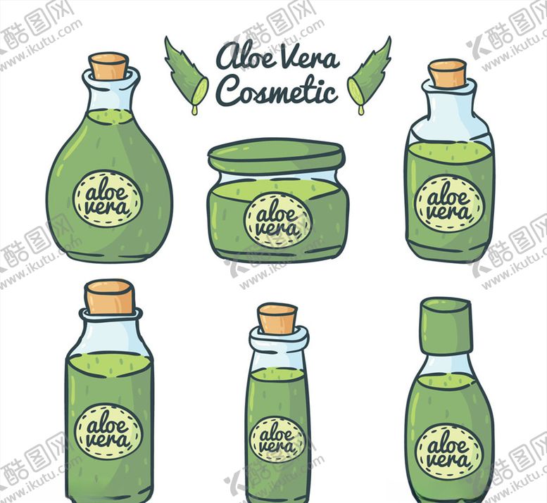 编号：85251309150541456241【酷图网】源文件下载-彩绘芦荟制化妆品矢量图