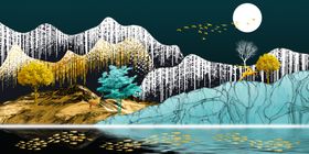 新中式岩石大理石纹山水装饰画