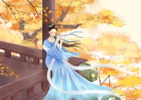 女性人物插画古风复古背景素材
