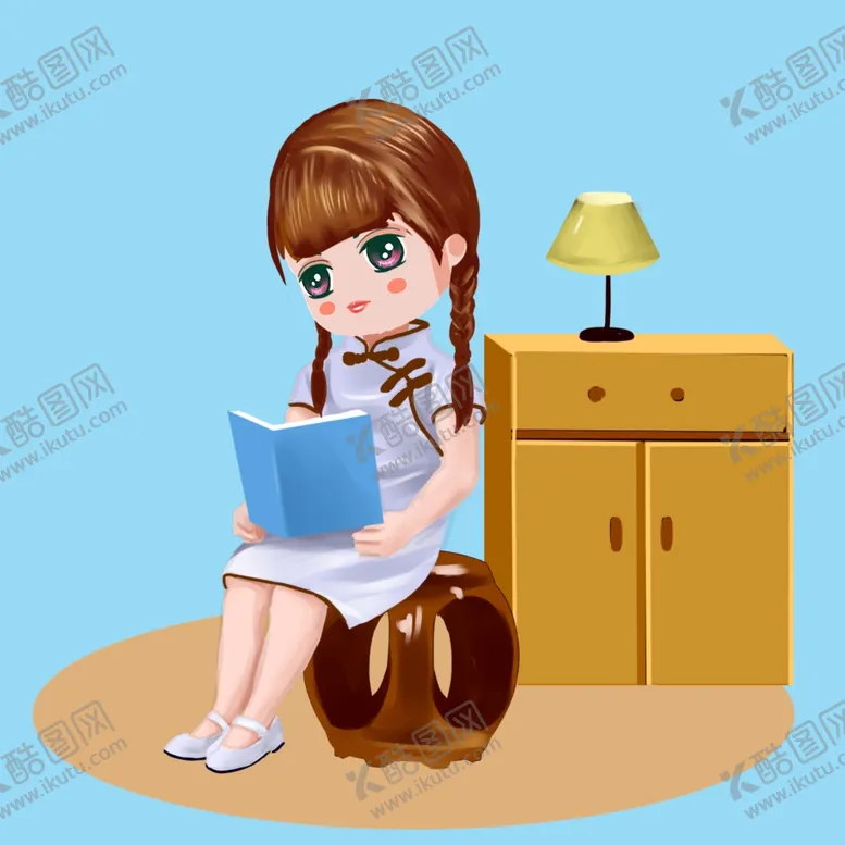 编号：21723306252324573345【酷图网】源文件下载-手绘读书草地短袖素材
