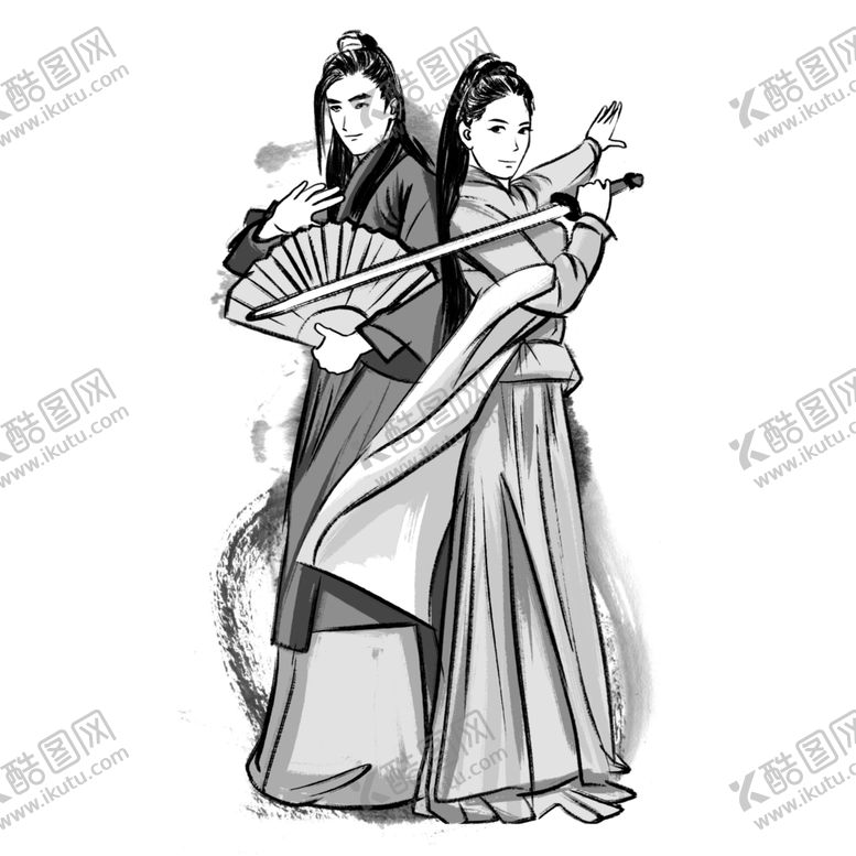 编号：42906107141344338887【酷图网】源文件下载-水墨武侠人物