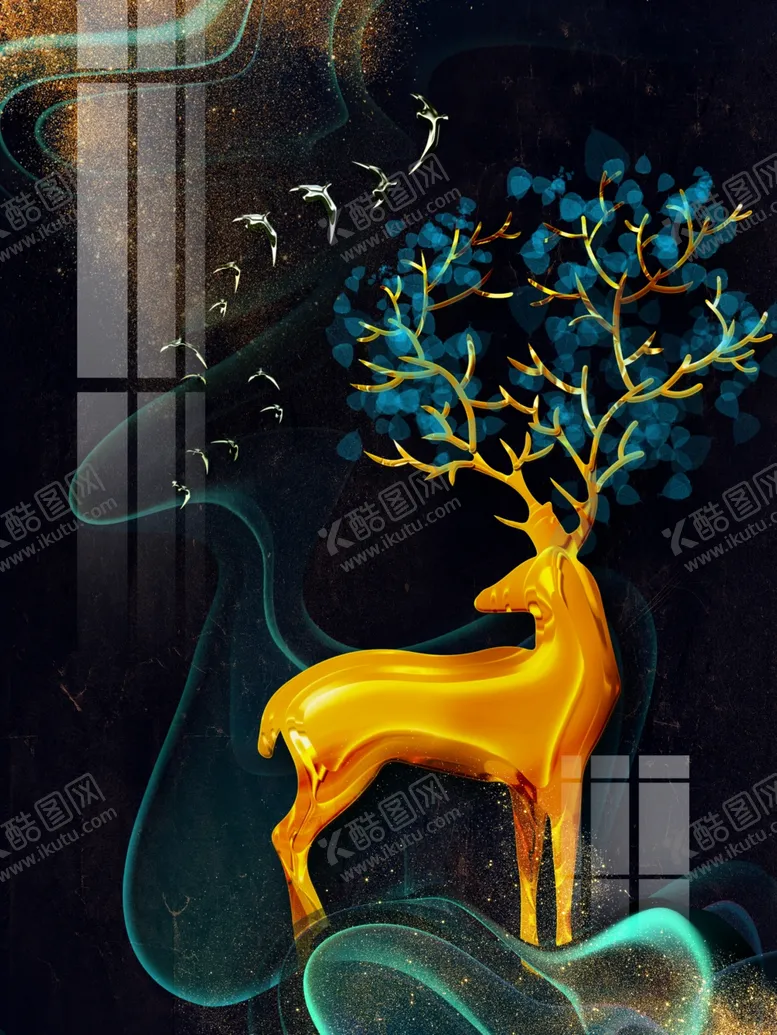 编号：88340907070052097623【酷图网】源文件下载-唯美麋鹿晶瓷画