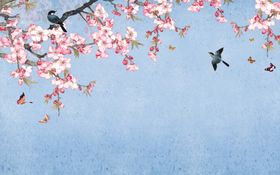 水墨山水简约花鸟背景客厅装饰画新中式墙欧式风格