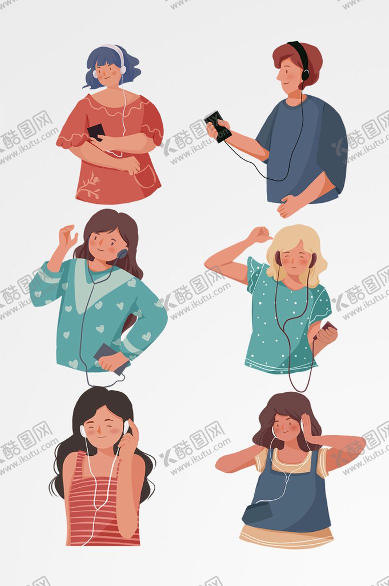编号：17685909271417226470【酷图网】源文件下载-扁平风听音乐的人男孩女孩听音乐