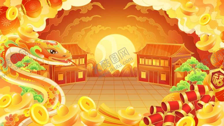 编号：68528301191033261175【酷图网】源文件下载-2025年蛇年国潮插画