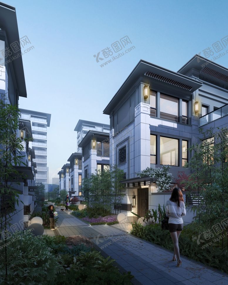 编号：80498709201036508941【酷图网】源文件下载-小区别墅洋房园林景观夜景效果图