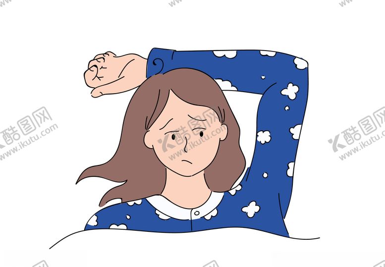 编号：69154507121302145828【酷图网】源文件下载-手绘躺在床上思考的小女孩