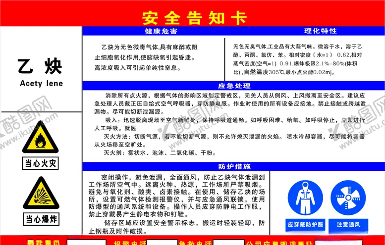 编号：81850307041440303461【酷图网】源文件下载-乙炔安全告知牌