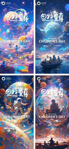 六一儿童节创意海报卡通公历日星空