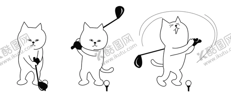 编号：37926811060700308485【酷图网】源文件下载-打高尔夫的猫线条