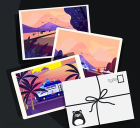 创意海边度假明信片
