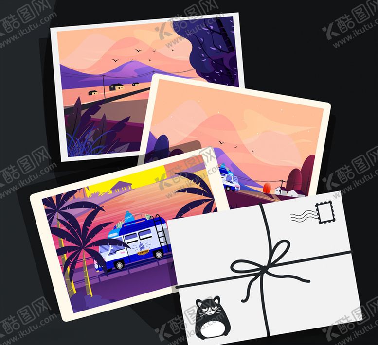 编号：33627510010741537498【酷图网】源文件下载-创意海边度假明信片