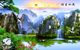水墨山水画背景墙