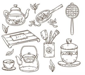 手绘中式茶具图案集合