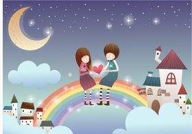 手绘情侣日式人物少女插画线稿
