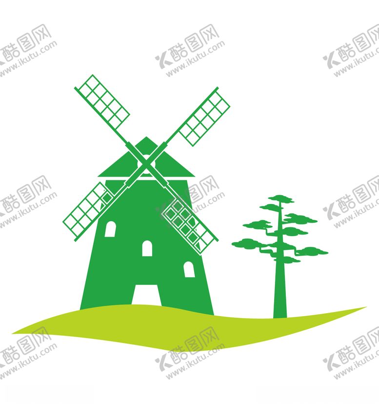 编号：14899805041833338800【酷图网】源文件下载-绿色卡通荷兰风车