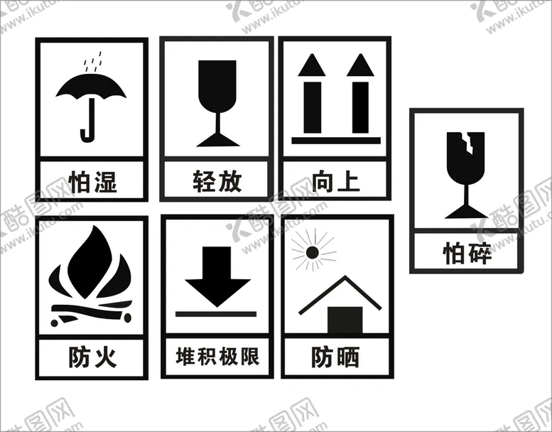 编号：23670509131410017631【酷图网】源文件下载-外箱图标安全图标易碎纸箱标签