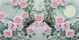 手绘牡丹花月夜牡丹花