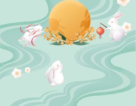 中秋插画团圆团圆兔子