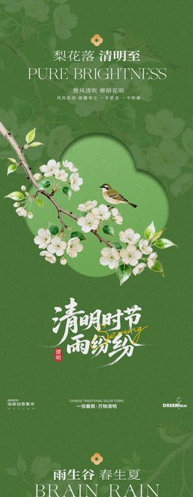 清明谷雨花鸟中式海报