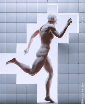 C4D模型墙壁里的人