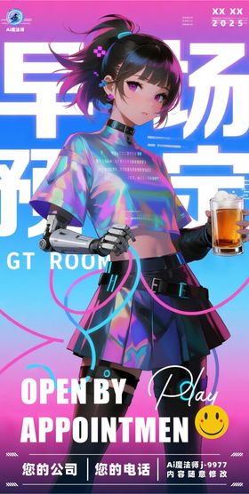 酒吧赛博朋克少女邀约科技海报