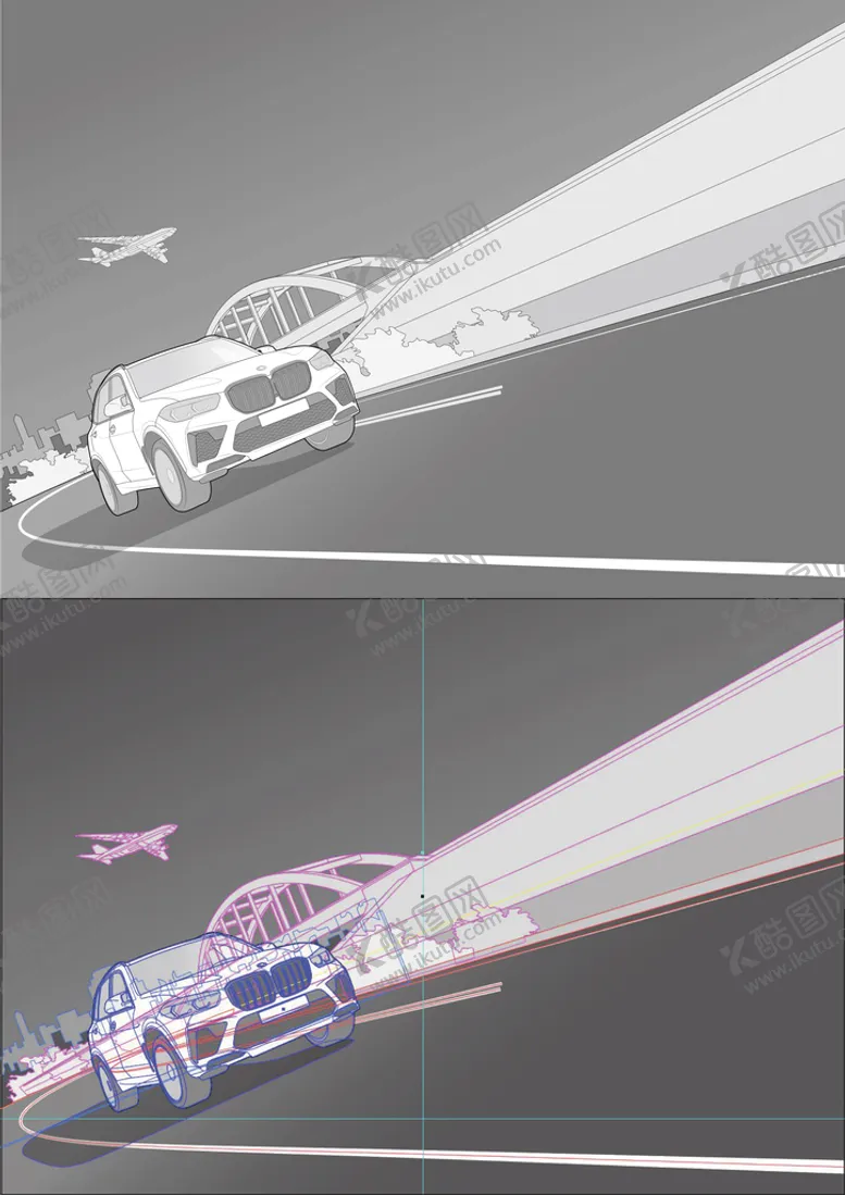 编号：61547909180621199843【酷图网】源文件下载-BMW宝马 X5线稿 道路城市