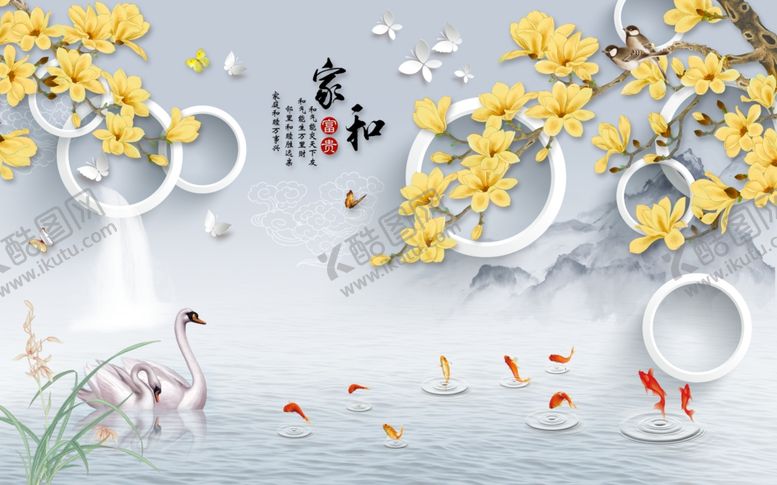 编号：28453810300527111121【酷图网】源文件下载-工笔花鸟背景墙装饰画