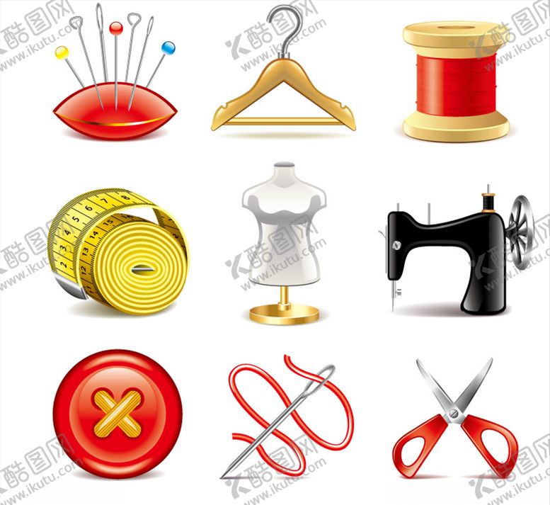 编号：85756309260208397625【酷图网】源文件下载-缝纫元素图标矢量素材