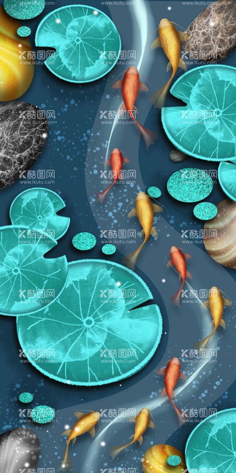 编号：94856309140108440518【酷图网】源文件下载-富贵九鱼图玄关画
