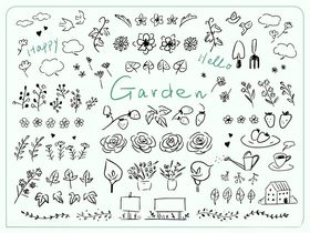 手绘花园元素涂鸦插画