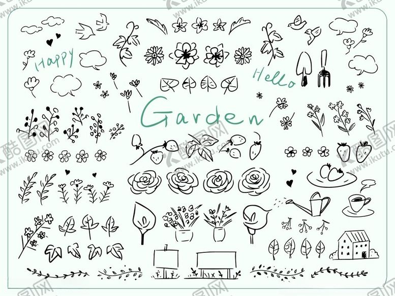 编号：24602411021100389614【酷图网】源文件下载-手绘花园元素涂鸦插画