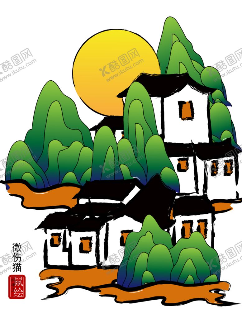 编号：11057412130856263380【酷图网】源文件下载-江南水乡矢量图