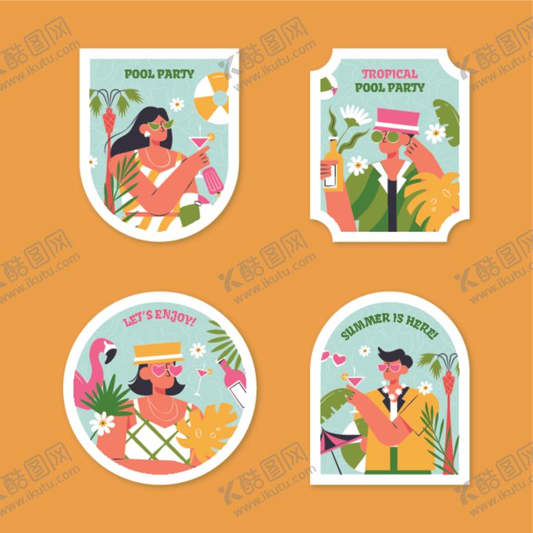 编号：56182609221810526846【酷图网】源文件下载-复古风格人物插画贴纸