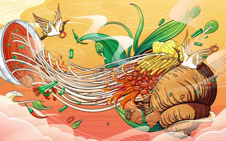 编号：26062112041452028214【酷图网】源文件下载-广西柳州特色美食螺蛳粉插画
