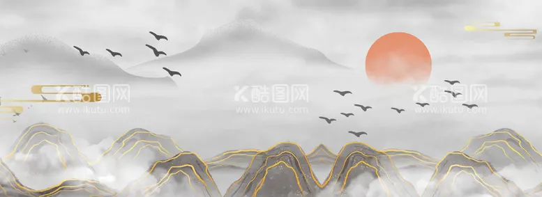 编号：08421709160642270538【酷图网】源文件下载-中国风金色山水背景创意