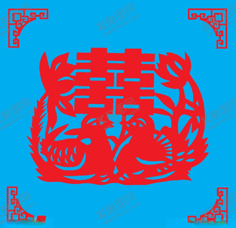 编号：60669810262329367003【酷图网】源文件下载-鸳鸯戏荷双喜剪纸