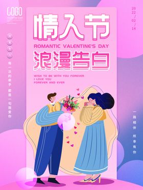 浪漫情人节海报潮流七夕活动心甜蜜