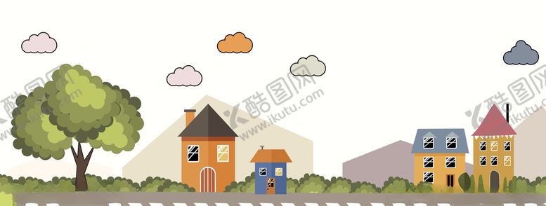 编号：27166609290039219577【酷图网】源文件下载-卡通树马路云儿童